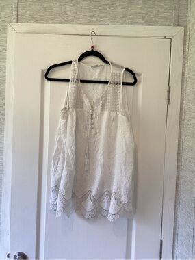 Cato White Sleeveless Lace Trim Crochet Yoke Top 18/20W EUC
